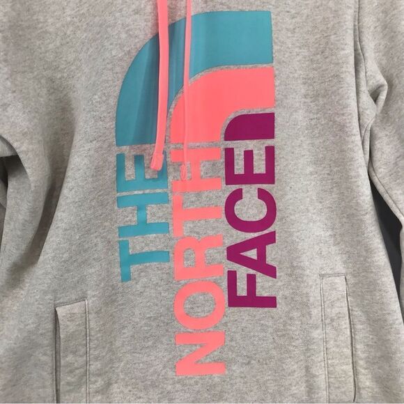 The North Face Light Gray Colorful Logo Hooded Pullover Sweatshirt - Picture 4 of 16